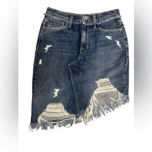 Current Elliot The Playmate Asymmetric Jean Skirt Denim Distressed NWT Size 26